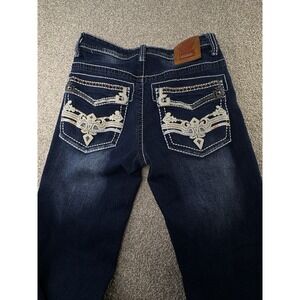 ESDVQ Embellished Pocket Jeans Womens Small Dark Wash Bootcut Stretch Denim